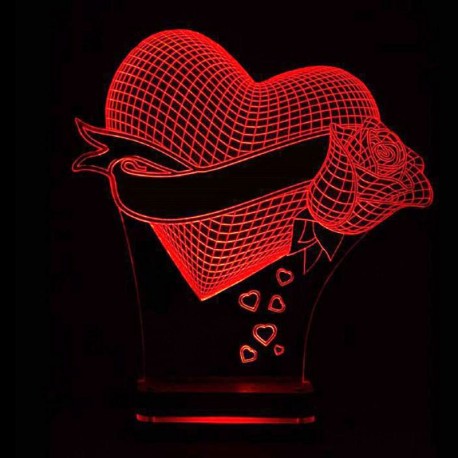 چراغ خواب سه بعدی مدلCHKH-001 قلب و گل