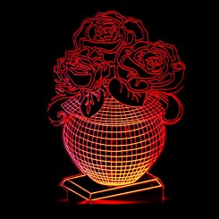 چراغ خواب سه بعدی طرح گلدان گل رز CHKH-0017