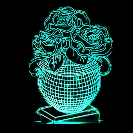 چراغ خواب سه بعدی طرح گلدان گل رز CHKH-0017