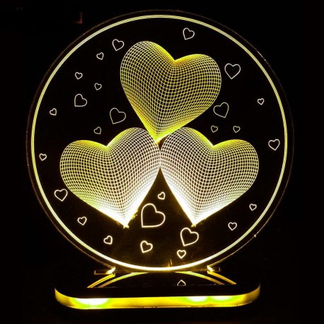چراغ خواب سه بعدی طرح سه قلب کدCHKH-031