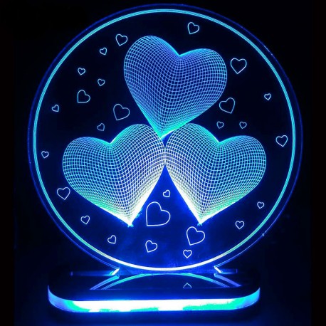 چراغ خواب سه بعدی طرح سه قلب کدCHKH-031