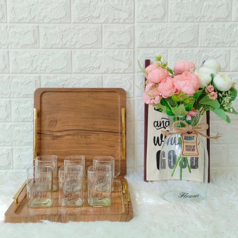 سینی چوبی دسته فلز طلایی جی اچ استور