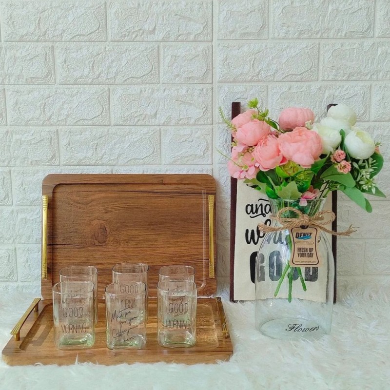 سینی چوبی دسته فلز طلایی جی اچ استور