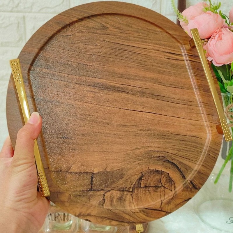 سینی چوبی دسته فلز طلایی جی اچ استور