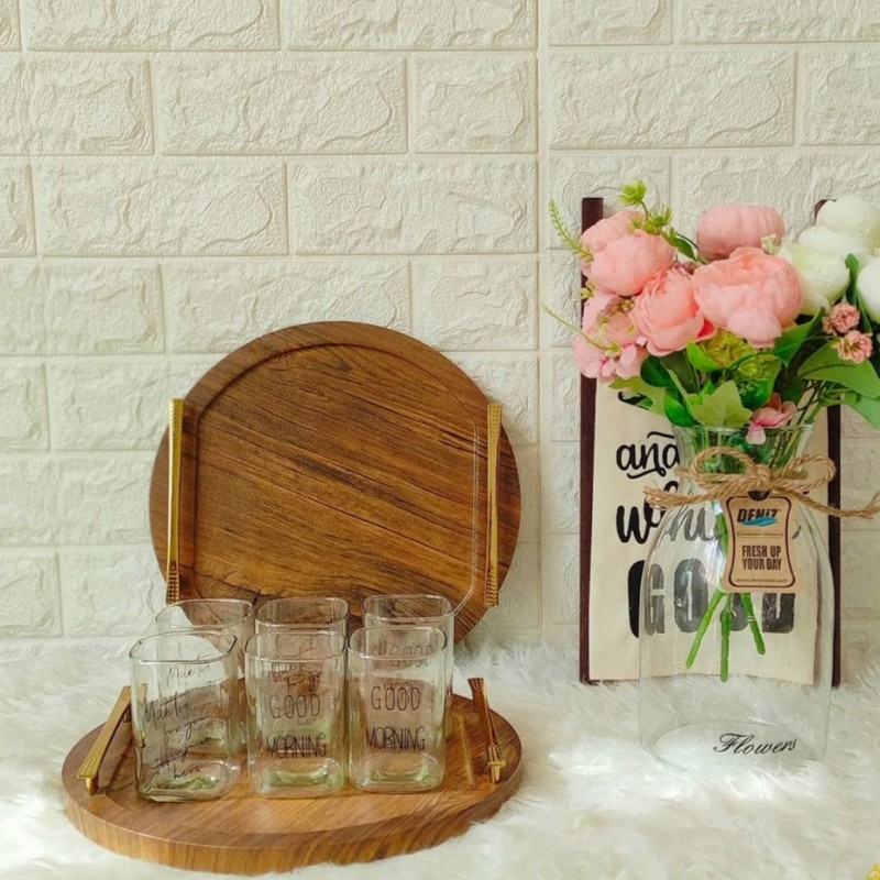 سینی چوبی دسته فلز طلایی جی اچ استور