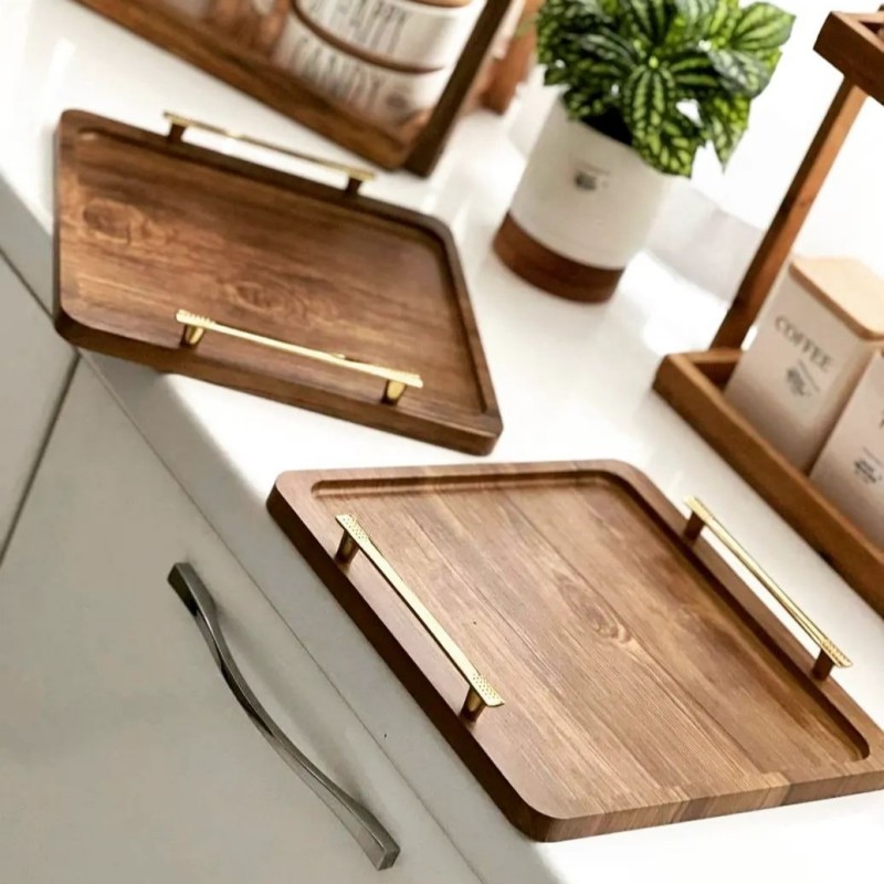 سینی چوبی دسته فلز طلایی جی اچ استور